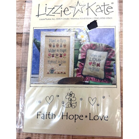 Lizzie Kate Faith Hope Love Cross Stitch Chart Pattern 6" X 10" Design Approx. - Picture 2 of 3